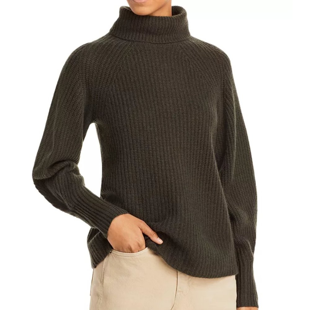 C by Bloomingdale's Cashmere Shaker Stitch Cashmere Turtleneck Sweater-Olive-NWT